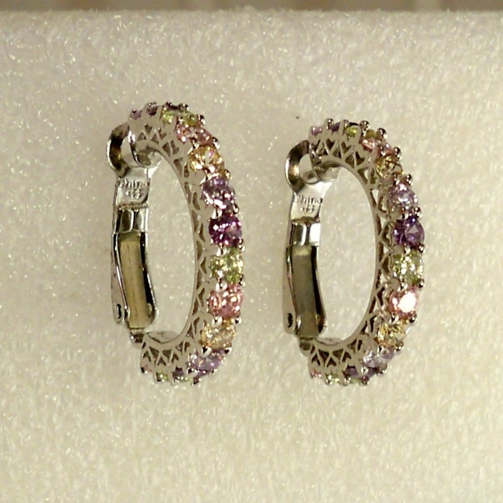 NEW Pastels, Heart Setting, Cubic Zirconia Silver DESIGNER Earrings